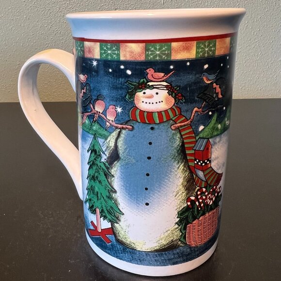 Snowman with Birds on a Starry Winter Night  Ceramic Mug ~ Snowflakes - Picture 1 of 9